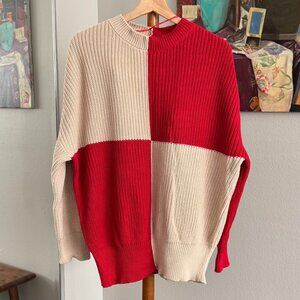 MANGO - Women's Checks Knitted Sweater in Red/Cream